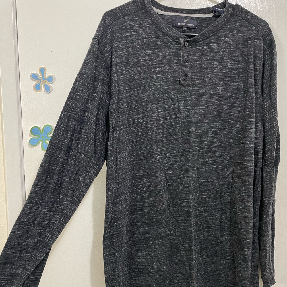 Men’s XXL Michael Brandon Long Sleeve Black Heather Gray Shirt Henley